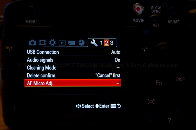 Sony Alpha 77 - Lens AF Micro Adjsutment Menu