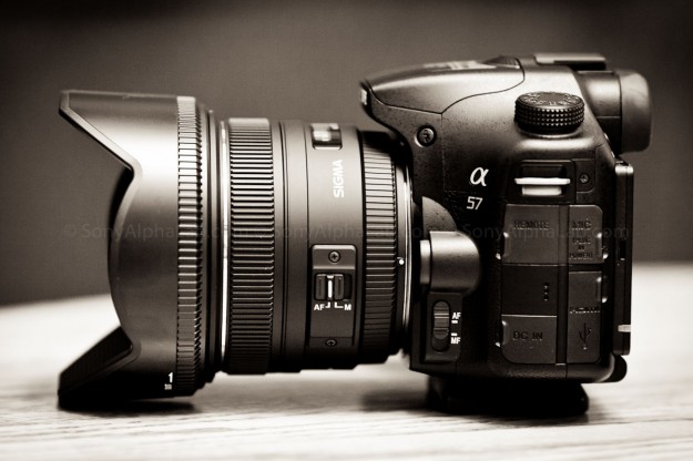 Sony A57 w/ Sigma 50mm f/1.4 EX DG HSM Lens - Left Side