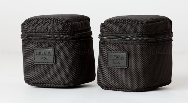 Sigma E-Mount 30mm and 19mm f/2.8 EX DN lenses in provided Padded lens Pouch
