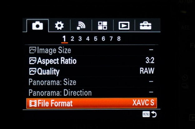Sony A7s Menu - File Format