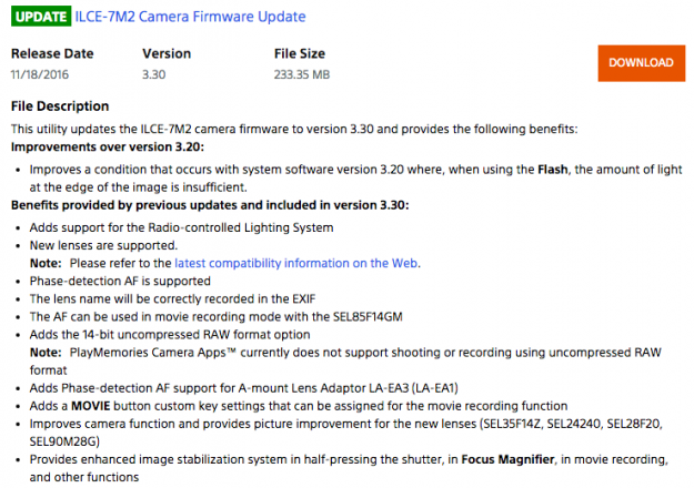 Sony A7 II Firmware Update