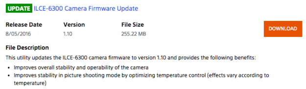Sony A6300 Firmware Update