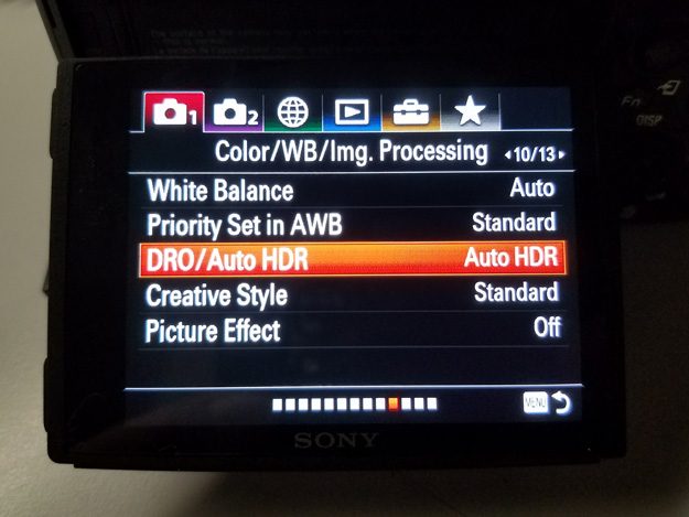 Sony A9 Auto HDR in Menu